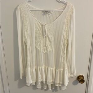 Vintage America Cream 3/4 Sleeve Tie Front Ruffled Blouse